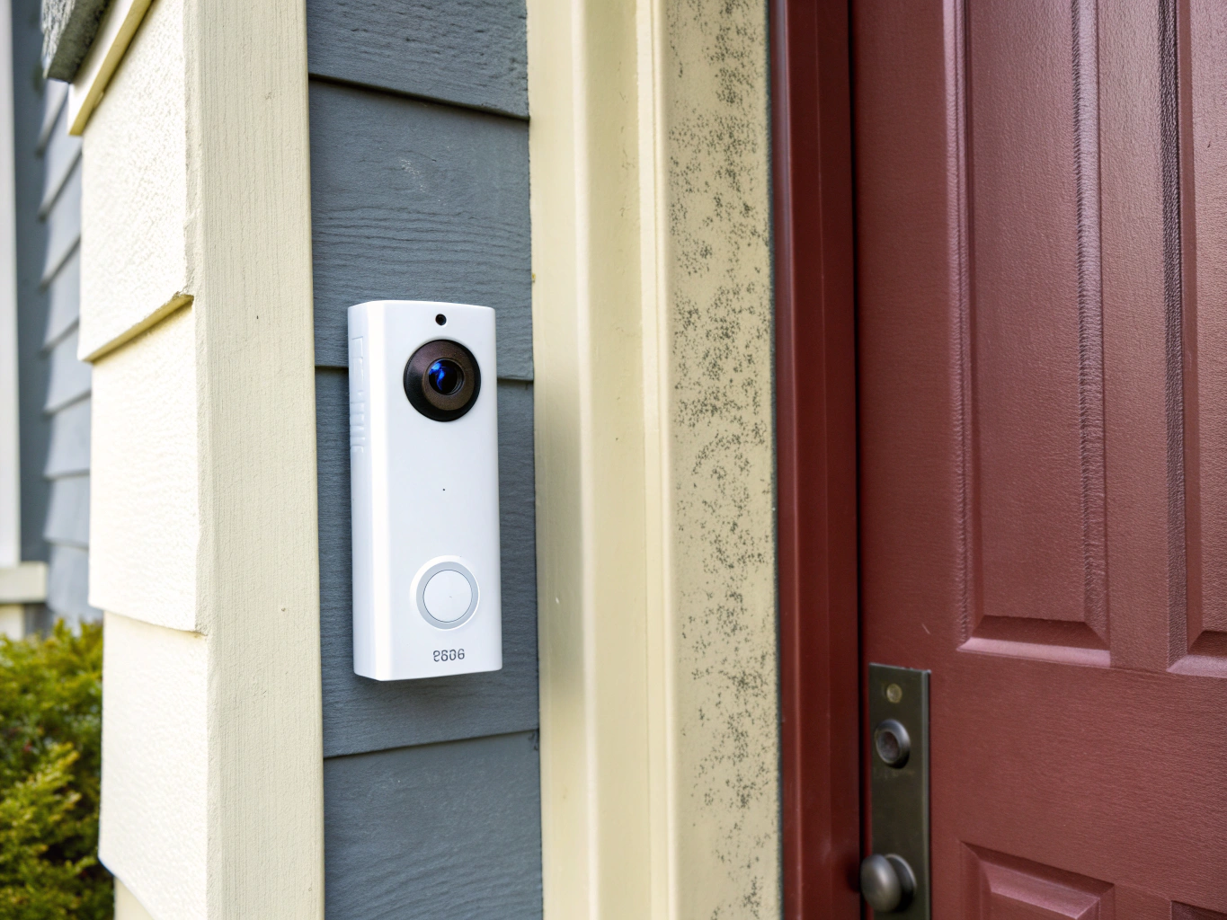 Smart video doorbell and pathway lighting outside a house