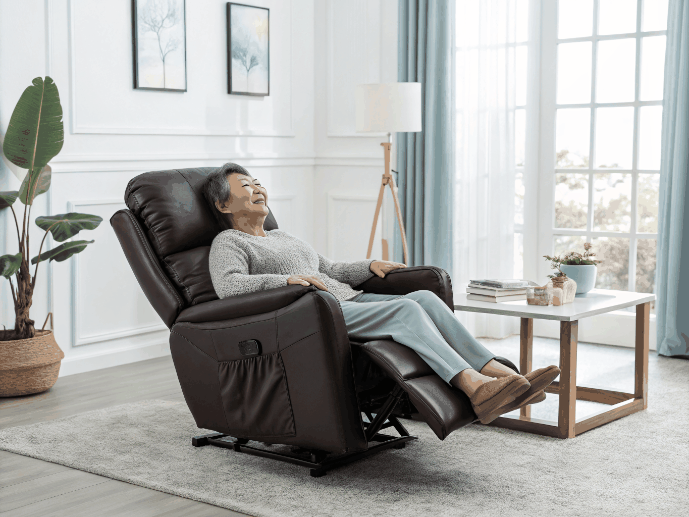 Comfortable power lift recliner in a modern living room
